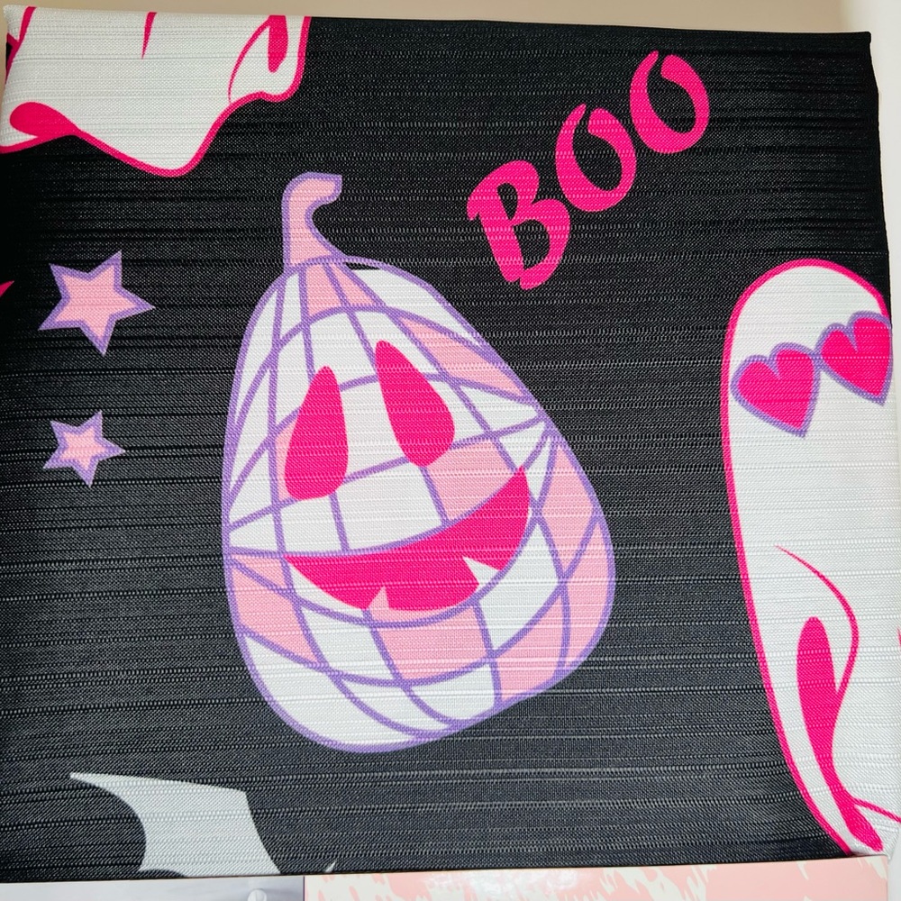 Betsey Johnson Halloween Boo Disco Party Fabric Shower Curtain Pink Black